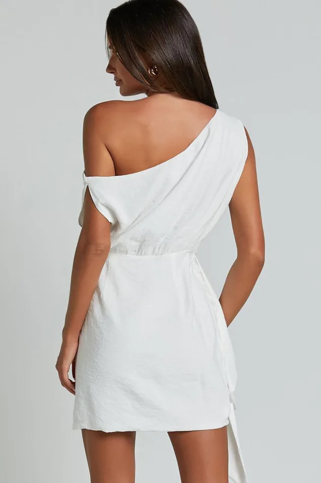 Niana Mini Dress 8211 Drape One Shoulder Dress In White Women Showpo Curve Clothes