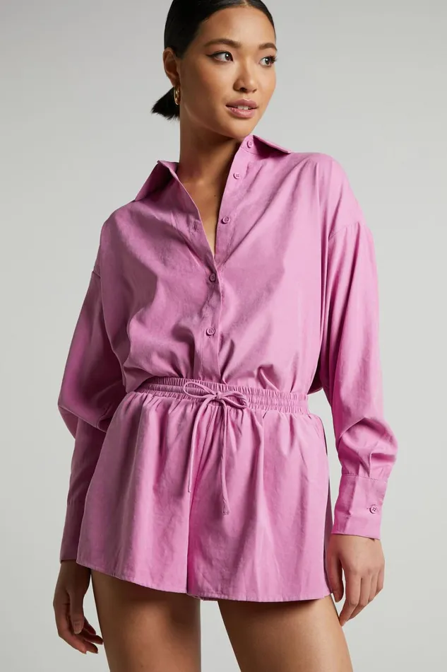 Niobe Shirt 8211 Relaxed Button Up Long Sleeve Shirt In Pink Women Showpo Tops