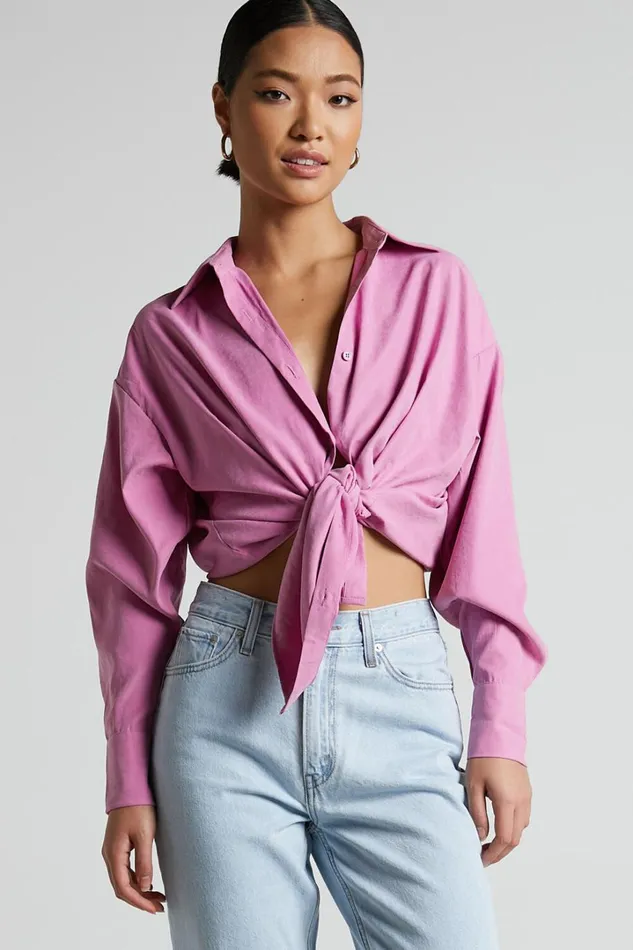 Niobe Shirt 8211 Relaxed Button Up Long Sleeve Shirt In Pink Women Showpo Tops