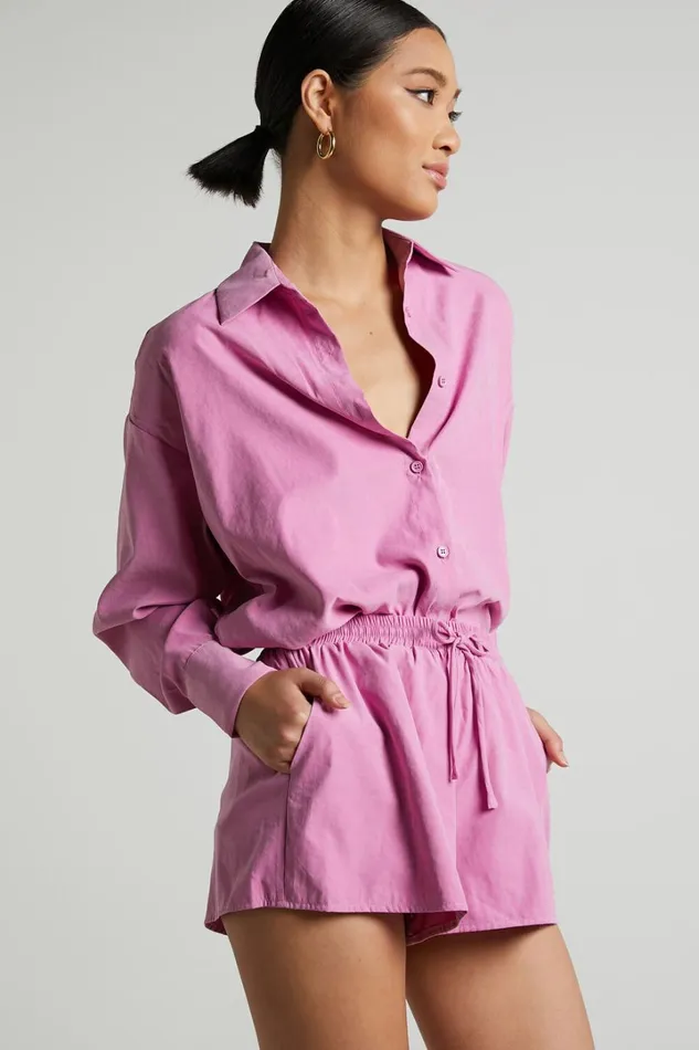 Niobe Shirt 8211 Relaxed Button Up Long Sleeve Shirt In Pink Women Showpo Tops