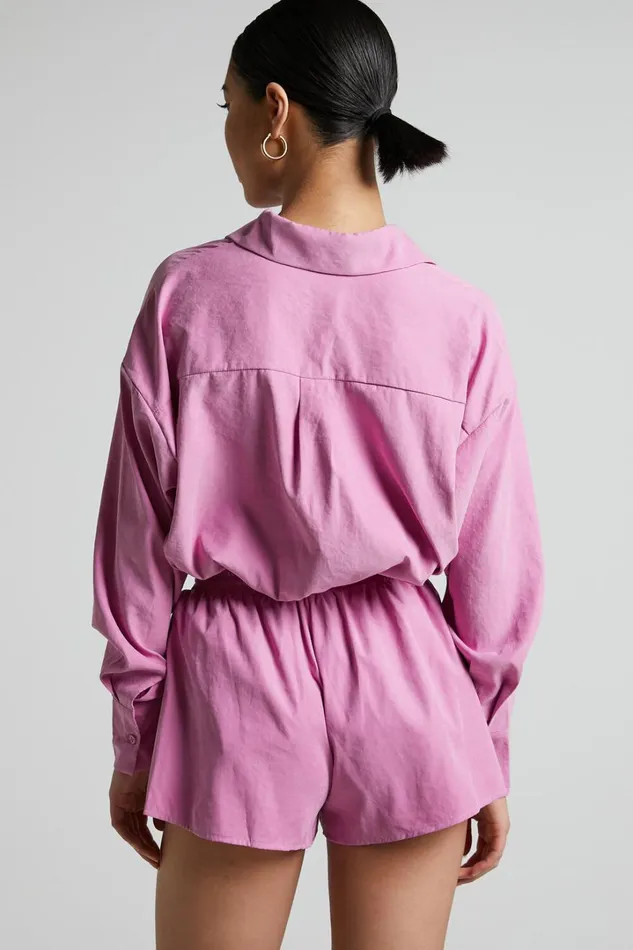 Niobe Shirt 8211 Relaxed Button Up Long Sleeve Shirt In Pink Women Showpo Tops