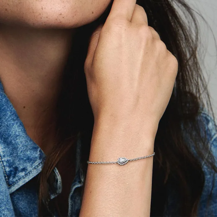 Noncharm Bracelets Women Pandora Sparkling Pear Halo Chain Bracelet
