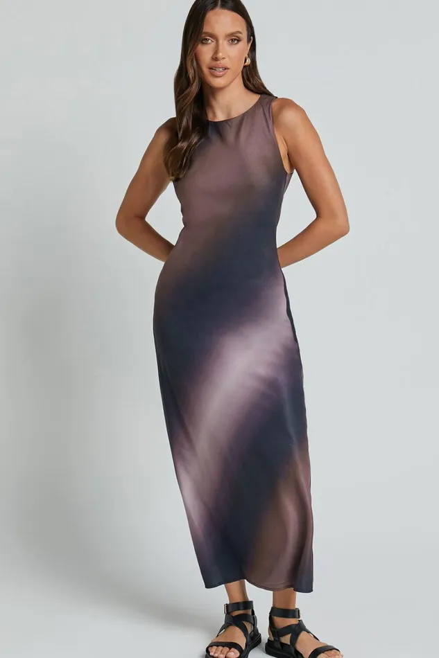 Nyssa Midi Dress 8211 High Neck Satin Slip Dress In Dusk Ombre Women Showpo Dresses
