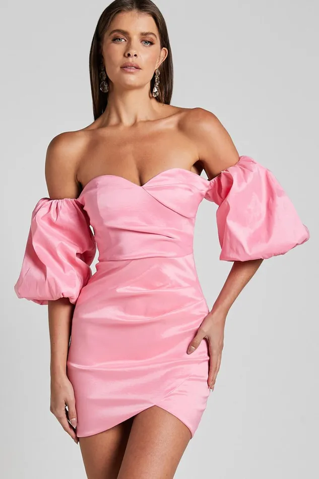 Olive Mini Dress 8211 Sweetheart Off Shoulder Short Puff Sleeve In Pink Women Showpo Dresses