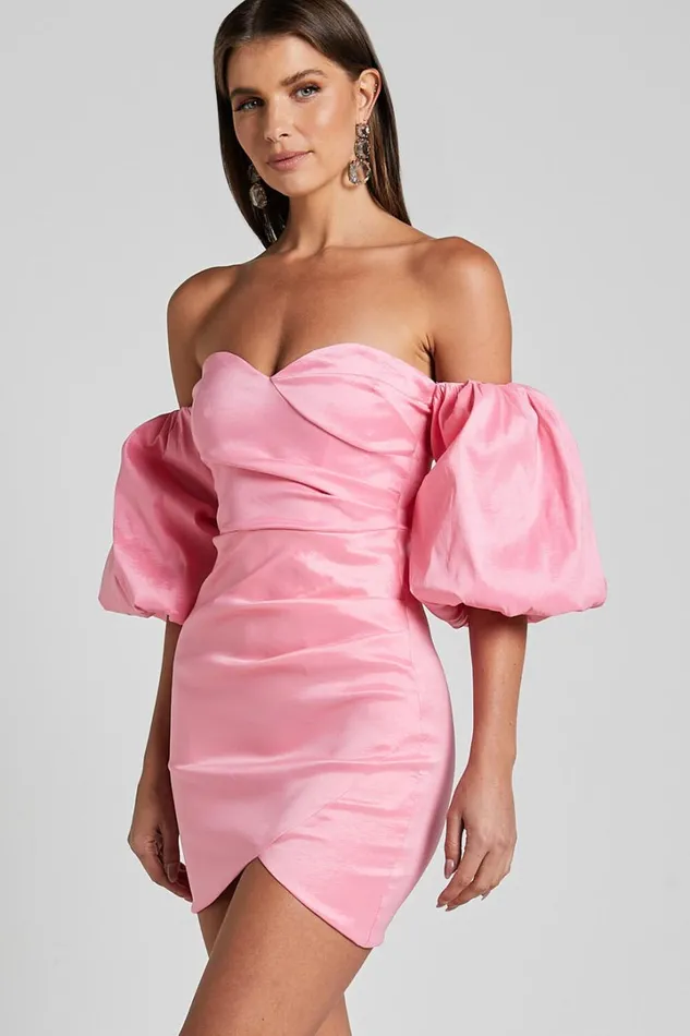 Olive Mini Dress 8211 Sweetheart Off Shoulder Short Puff Sleeve In Pink Women Showpo Dresses