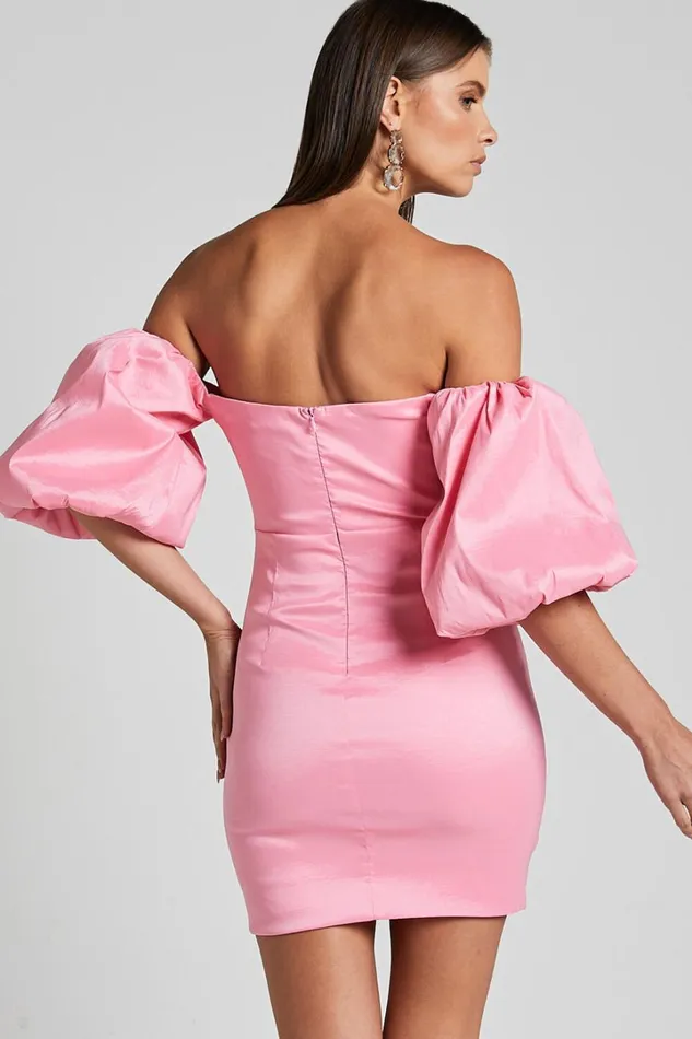 Olive Mini Dress 8211 Sweetheart Off Shoulder Short Puff Sleeve In Pink Women Showpo Dresses