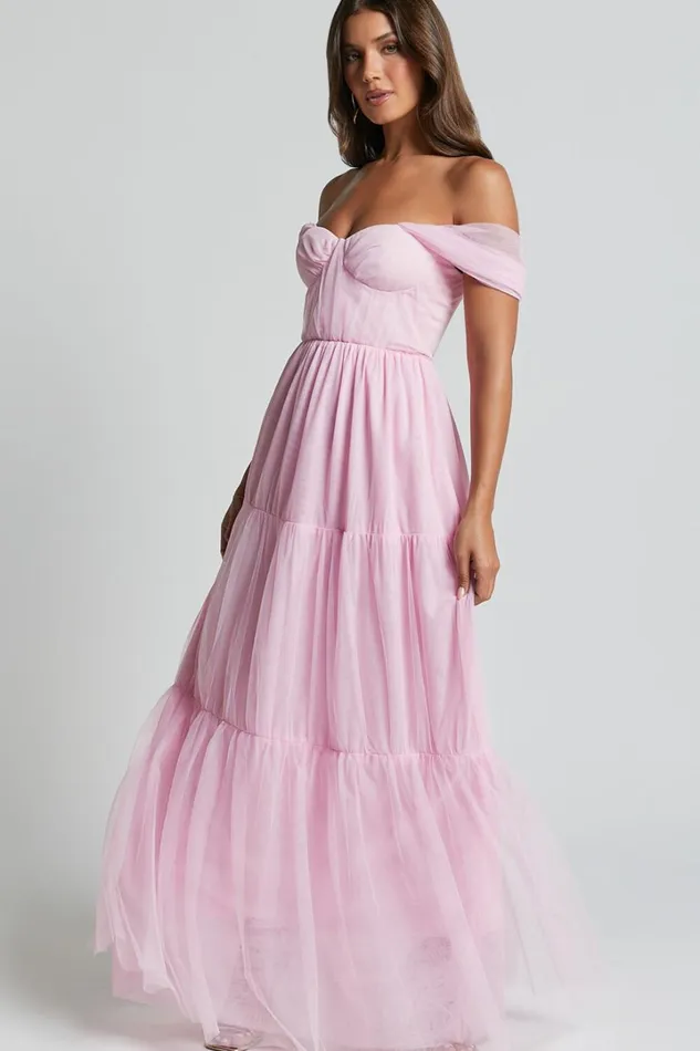 Ontario Maxi Dress 8211 Off Shoulder Corset Bodice Tulle Dress In Ballet Pink Women Showpo Curve Clothes
