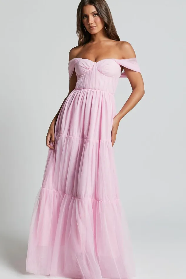 Ontario Maxi Dress 8211 Off Shoulder Corset Bodice Tulle Dress In Ballet Pink Women Showpo Curve Clothes