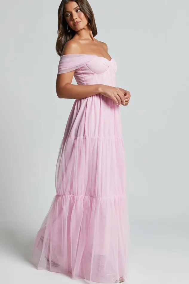 Ontario Maxi Dress 8211 Off Shoulder Corset Bodice Tulle Dress In Ballet Pink Women Showpo Curve Clothes