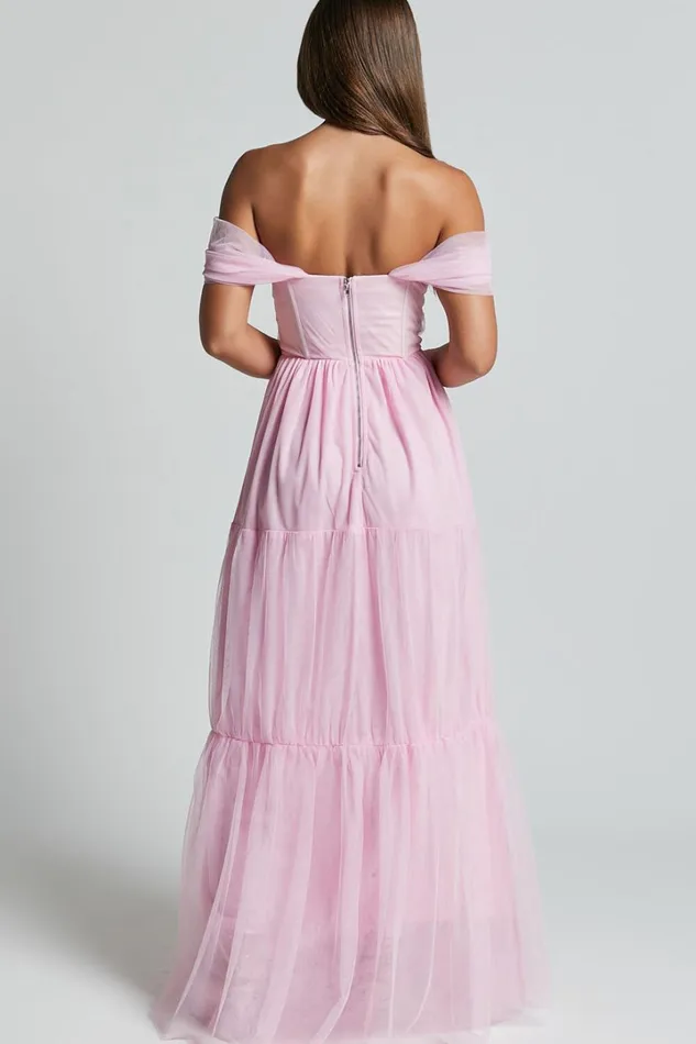 Ontario Maxi Dress 8211 Off Shoulder Corset Bodice Tulle Dress In Ballet Pink Women Showpo Curve Clothes
