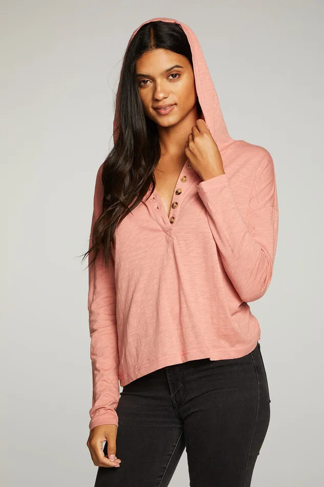 Outerwear Chaser Brand Womens Gauze Jersey Long Sleeve Henley Hoodie