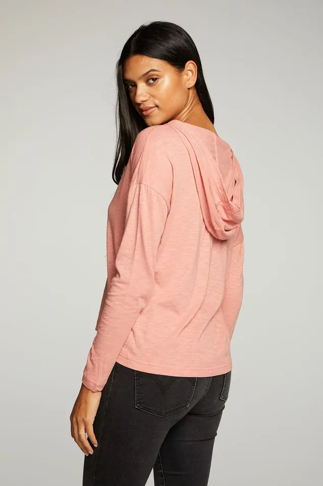Outerwear Chaser Brand Womens Gauze Jersey Long Sleeve Henley Hoodie