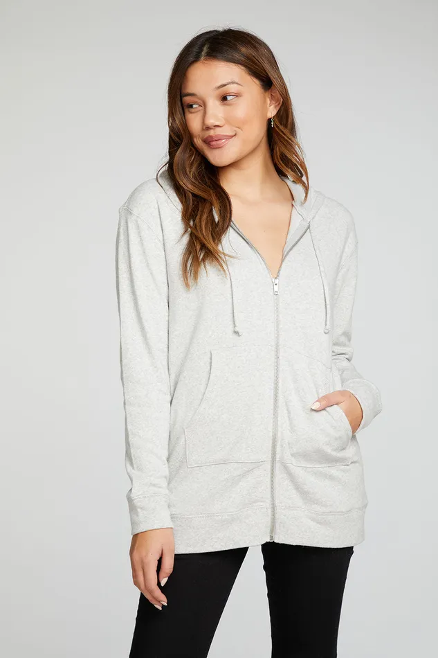 Outerwear Cotton Fleece Long Sleeve Zip Up Tunic Length Hoodie 8211 Chaser Brand Womens