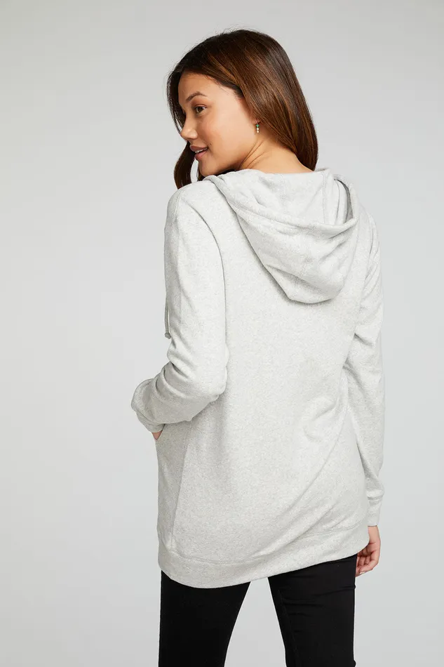Outerwear Cotton Fleece Long Sleeve Zip Up Tunic Length Hoodie 8211 Chaser Brand Womens