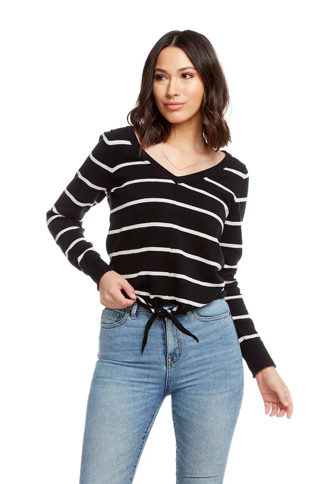 Outerwear Womens Linen Sweaters Ls V Neck Tie Front Sweater Chaser Brand