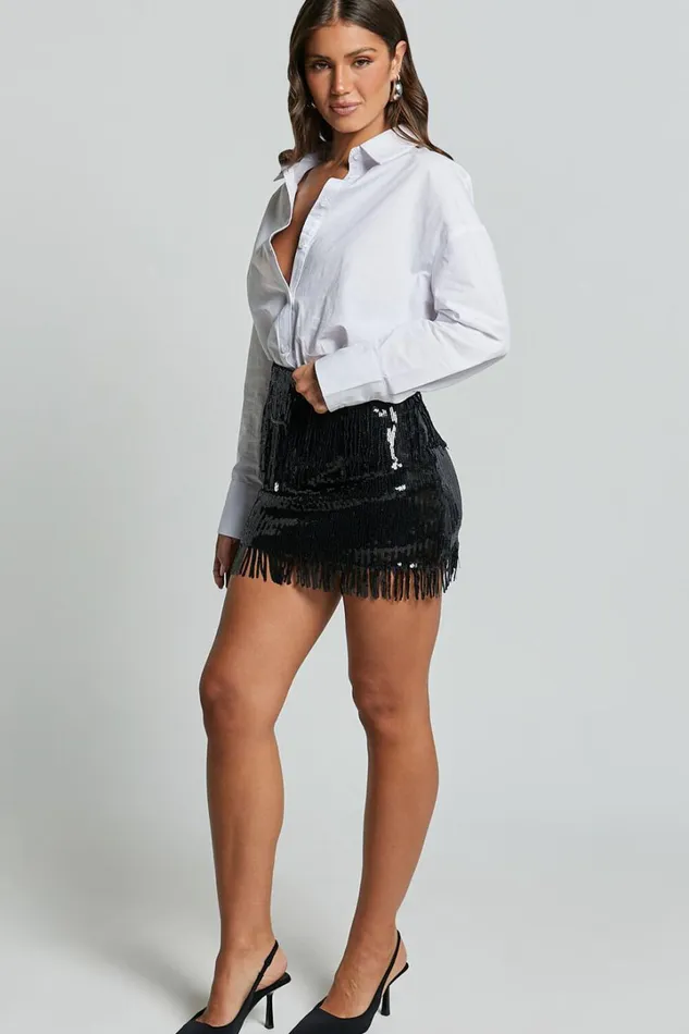 Paris Mini Skirt 8211 Sequin Fringe High Waisted Skirt In Black Women Showpo Skirts