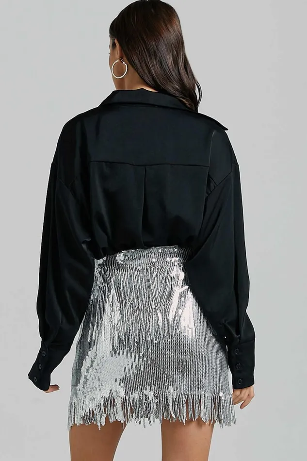 Paris Mini Skirt 8211 Sequin Fringe High Waisted Skirt In Silver Women Showpo Skirts