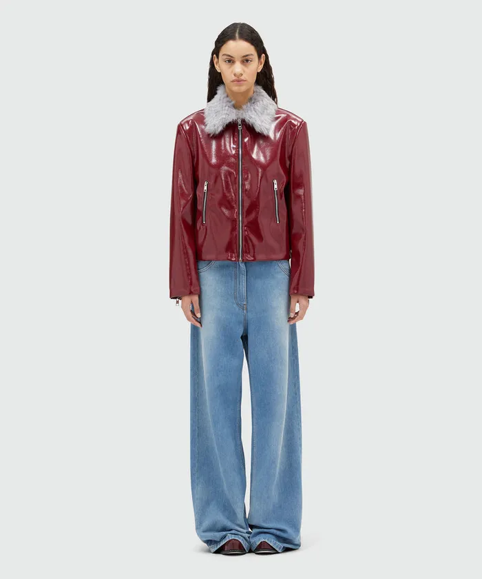 Patent Leather Jacket With Removable FauxFur Collar Women MSGM Jackets And Coats