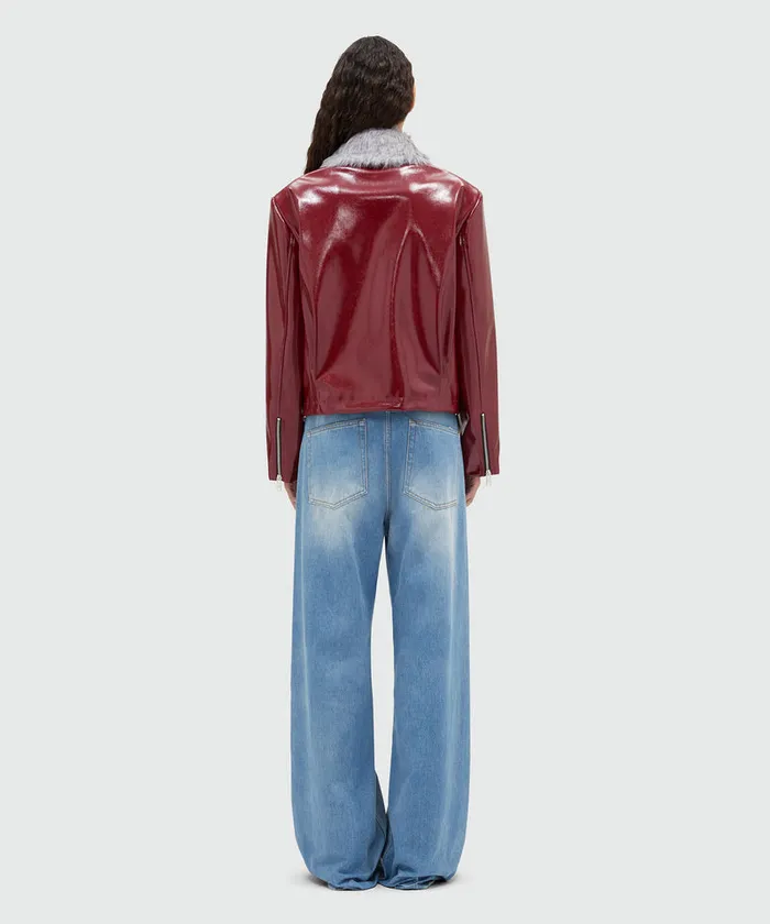 Patent Leather Jacket With Removable FauxFur Collar Women MSGM Jackets And Coats