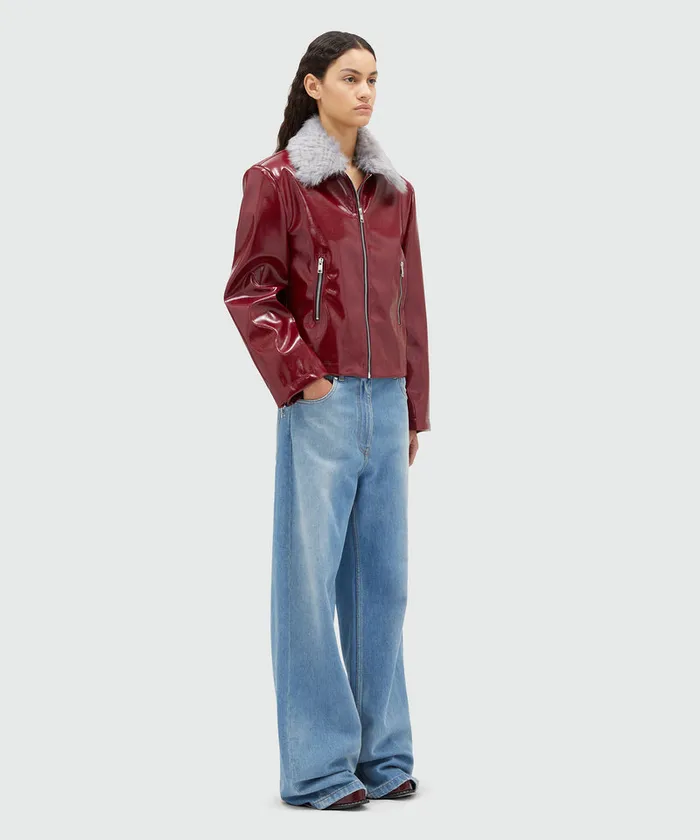 Patent Leather Jacket With Removable FauxFur Collar Women MSGM Jackets And Coats