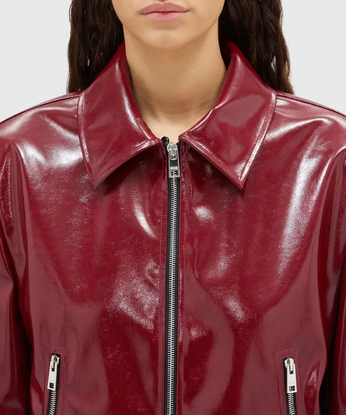 Patent Leather Jacket With Removable FauxFur Collar Women MSGM Jackets And Coats