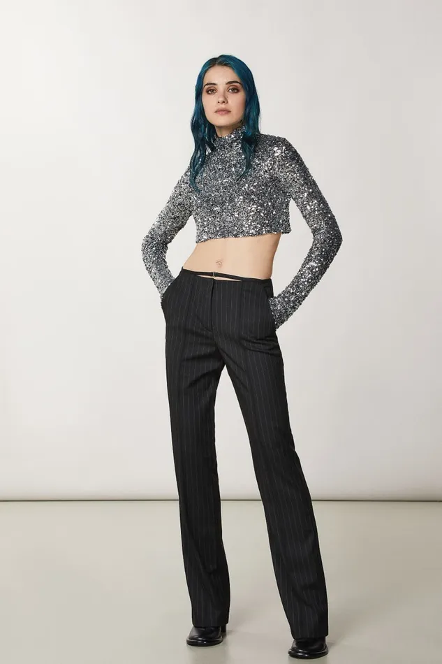 Patrizia Pepe Black Flannel Pants Black Stripes Apparel Straight Cut