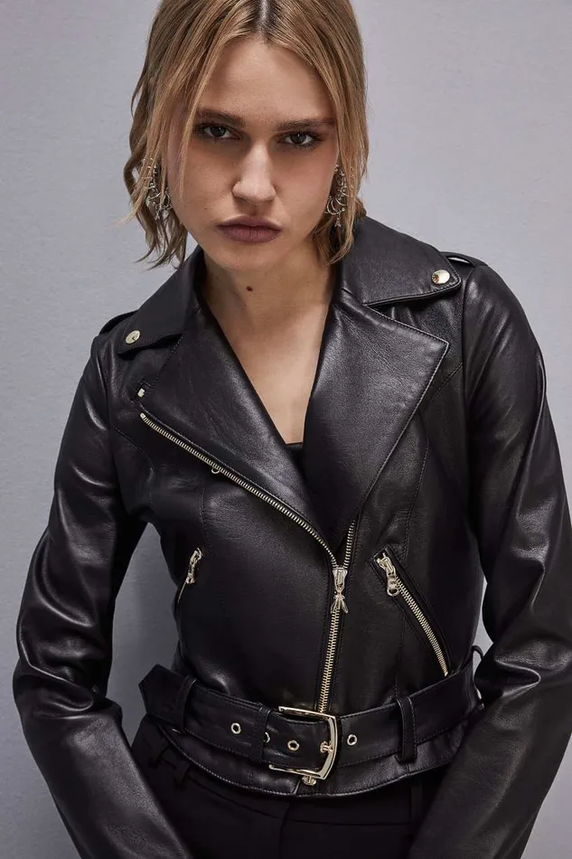 Patrizia Pepe Black Leather Biker Jacket Nero Apparel Leather Jackets