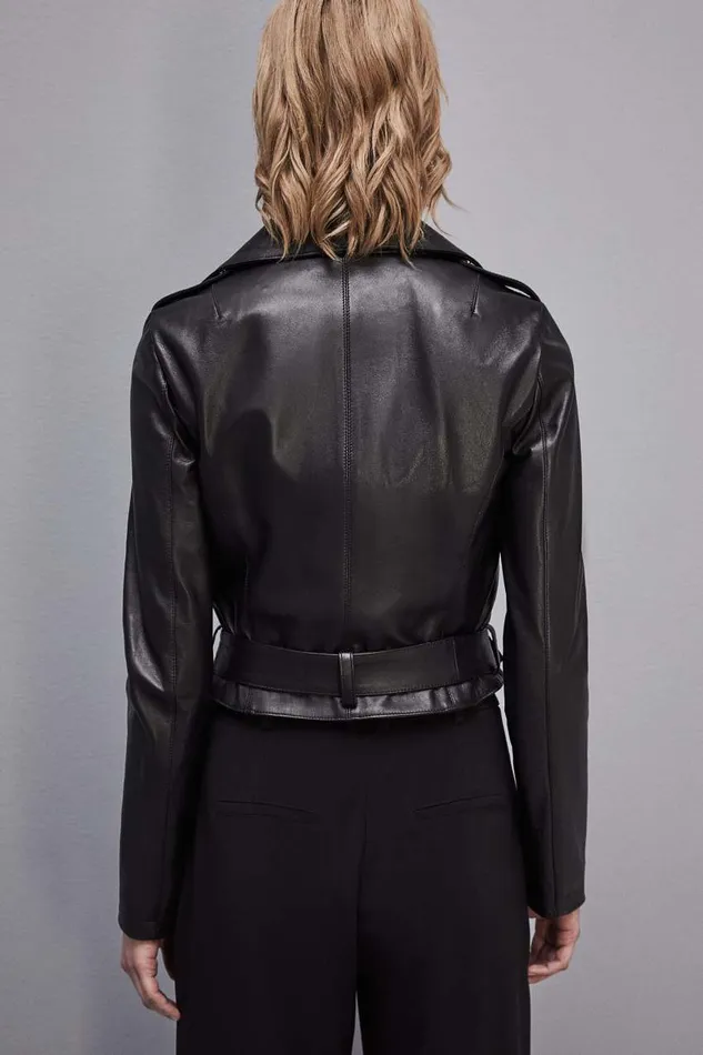 Patrizia Pepe Black Leather Biker Jacket Nero Apparel Leather Jackets