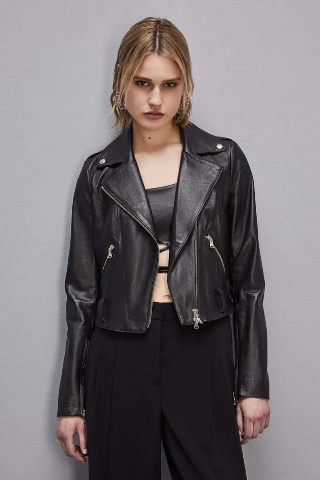 Patrizia Pepe Black Leather Biker Jacket Nero Apparel Leather Jackets