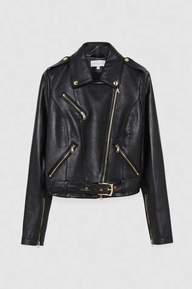 Patrizia Pepe Black Leather Biker Jacket Nero Apparel Leather Jackets