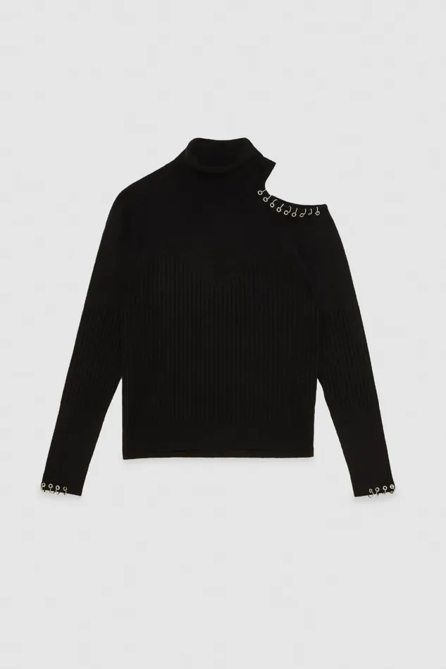 Patrizia Pepe Black Piercing Cutout Sweater Nero Apparel Sweaters