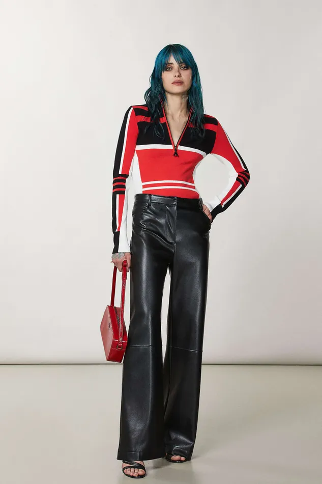Patrizia Pepe Blackred Viscose Biker Sweater Biker Blackred Rac Apparel Sweaters
