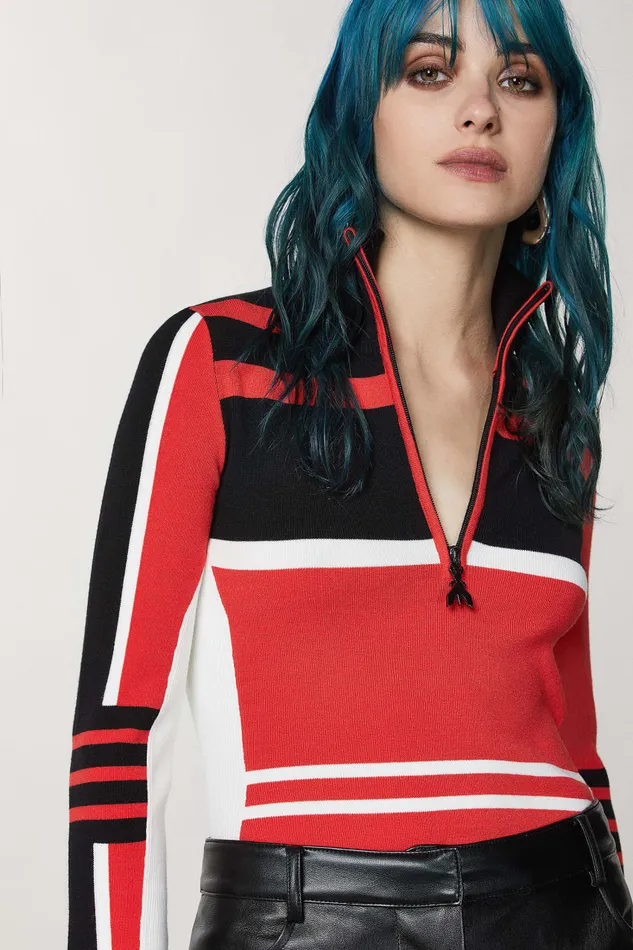Patrizia Pepe Blackred Viscose Biker Sweater Biker Blackred Rac Apparel Sweaters