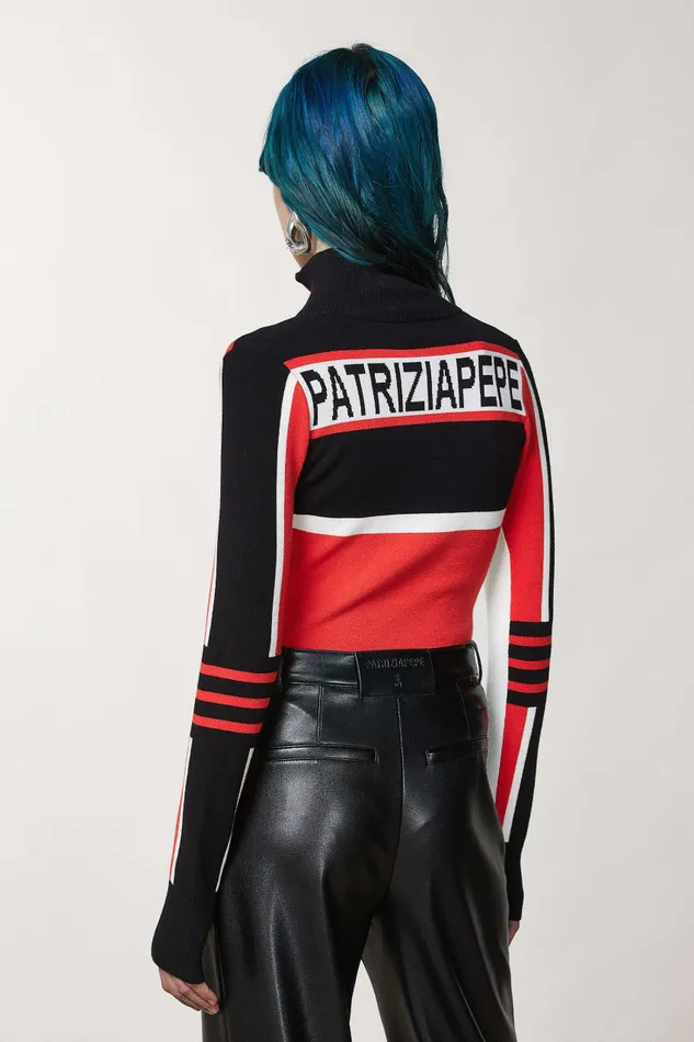 Patrizia Pepe Blackred Viscose Biker Sweater Biker Blackred Rac Apparel Sweaters