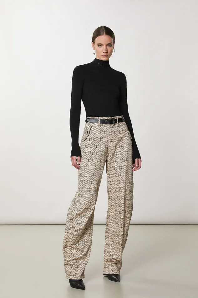 Patrizia Pepe Black Turtleneck With Logo Nero Apparel Sweaters