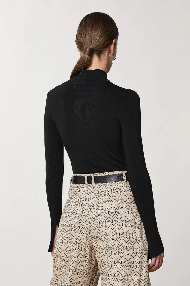 Patrizia Pepe Black Turtleneck With Logo Nero Apparel Sweaters