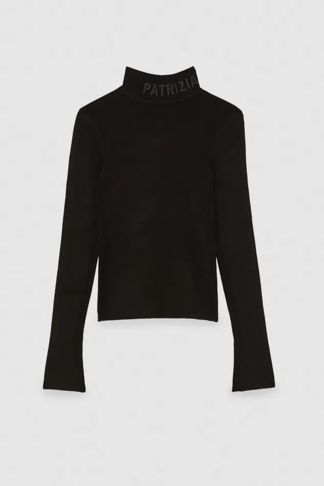 Patrizia Pepe Black Turtleneck With Logo Nero Apparel Sweaters