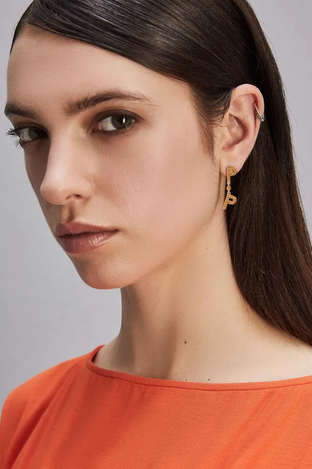 Patrizia Pepe Brass And Glass Earrings Orange Shiny Orange Accessories