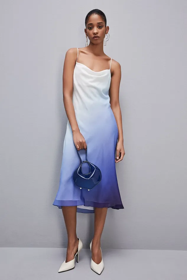Patrizia Pepe Chiffon Dropneck Midi Dress Light Blue Waveprintdegrad Apparel Midi