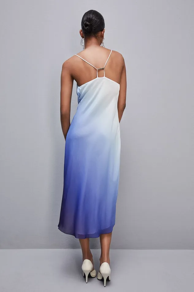 Patrizia Pepe Chiffon Dropneck Midi Dress Light Blue Waveprintdegrad Apparel Midi