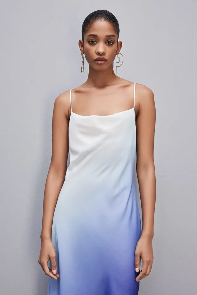 Patrizia Pepe Chiffon Dropneck Midi Dress Light Blue Waveprintdegrad Apparel Midi