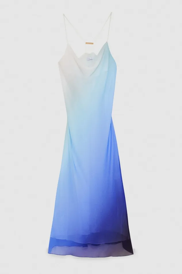 Patrizia Pepe Chiffon Dropneck Midi Dress Light Blue Waveprintdegrad Apparel Midi