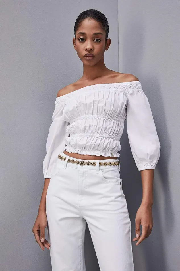 Patrizia Pepe Cotton Offshoulder Top White Bianco Ottico Apparel Tops