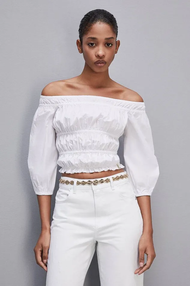 Patrizia Pepe Cotton Offshoulder Top White Bianco Ottico Apparel Tops
