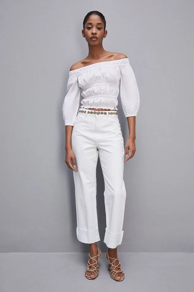 Patrizia Pepe Cotton Offshoulder Top White Bianco Ottico Apparel Tops