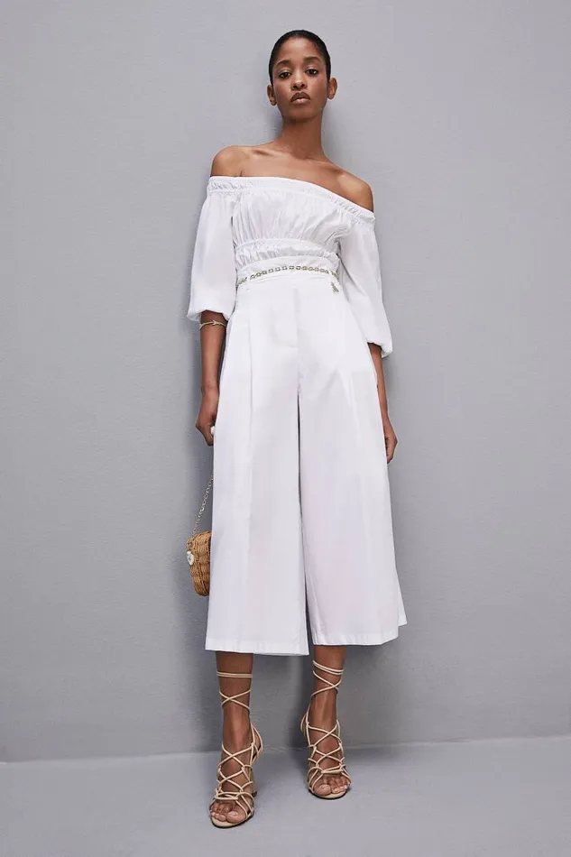 Patrizia Pepe Cropped Over Fit Pants White Bianco Ottico Apparel Palazzo