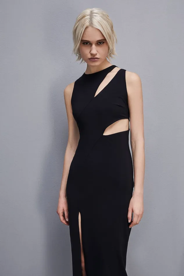 Patrizia Pepe Cutout Jersey Dress Black Nero Apparel Midi