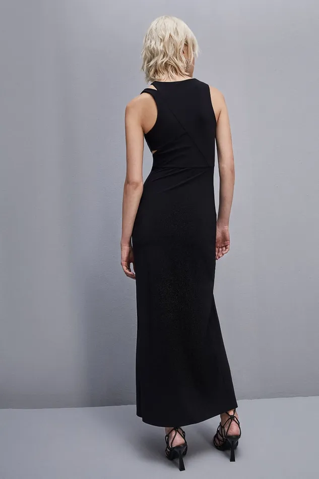 Patrizia Pepe Cutout Jersey Dress Black Nero Apparel Midi