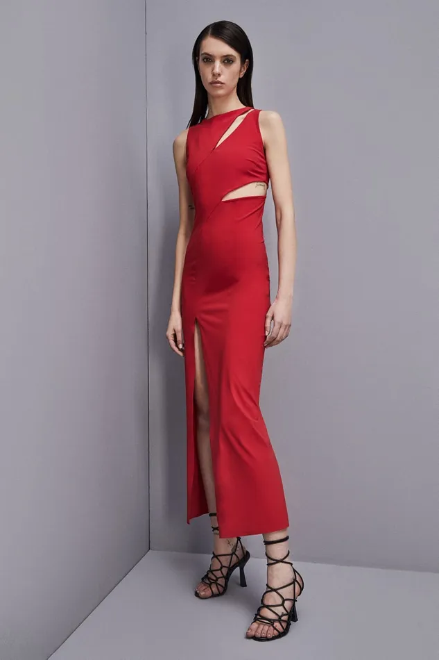 Patrizia Pepe Cutout Jersey Dress Red Red Heart Apparel Midi