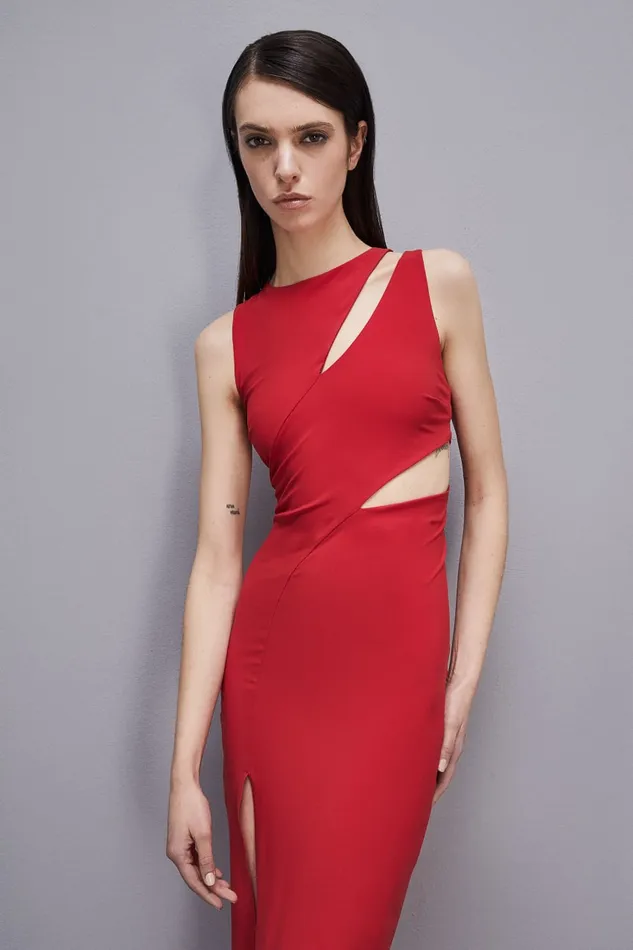 Patrizia Pepe Cutout Jersey Dress Red Red Heart Apparel Midi
